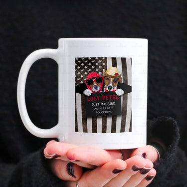 Personalized Dog Gift Idea - Dog Wearing Glasses And Dog Wearing Cowboy Hat Just Married Dog For Dog Lovers - White Mug
